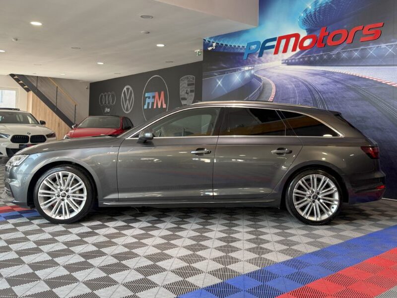 Audi A4 Avant S-Line 40 TDI 190 GPS BVA Virtual TO Caméra Attelage Cuir Alcantara pré sense regulateur Clim tri LED Hayon Car Play JA 19